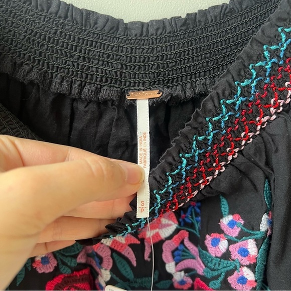 Free People Sunbeams Floral Embroidered Off The Shoulder Boho Dress - Black - S - Picture 11 of 14